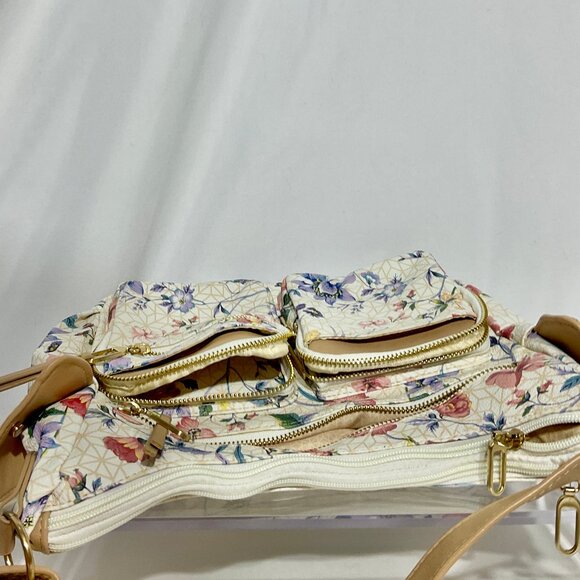 Cream with Tan Flower Print Purse Crossbody / Shoulder - Picture 4 of 15